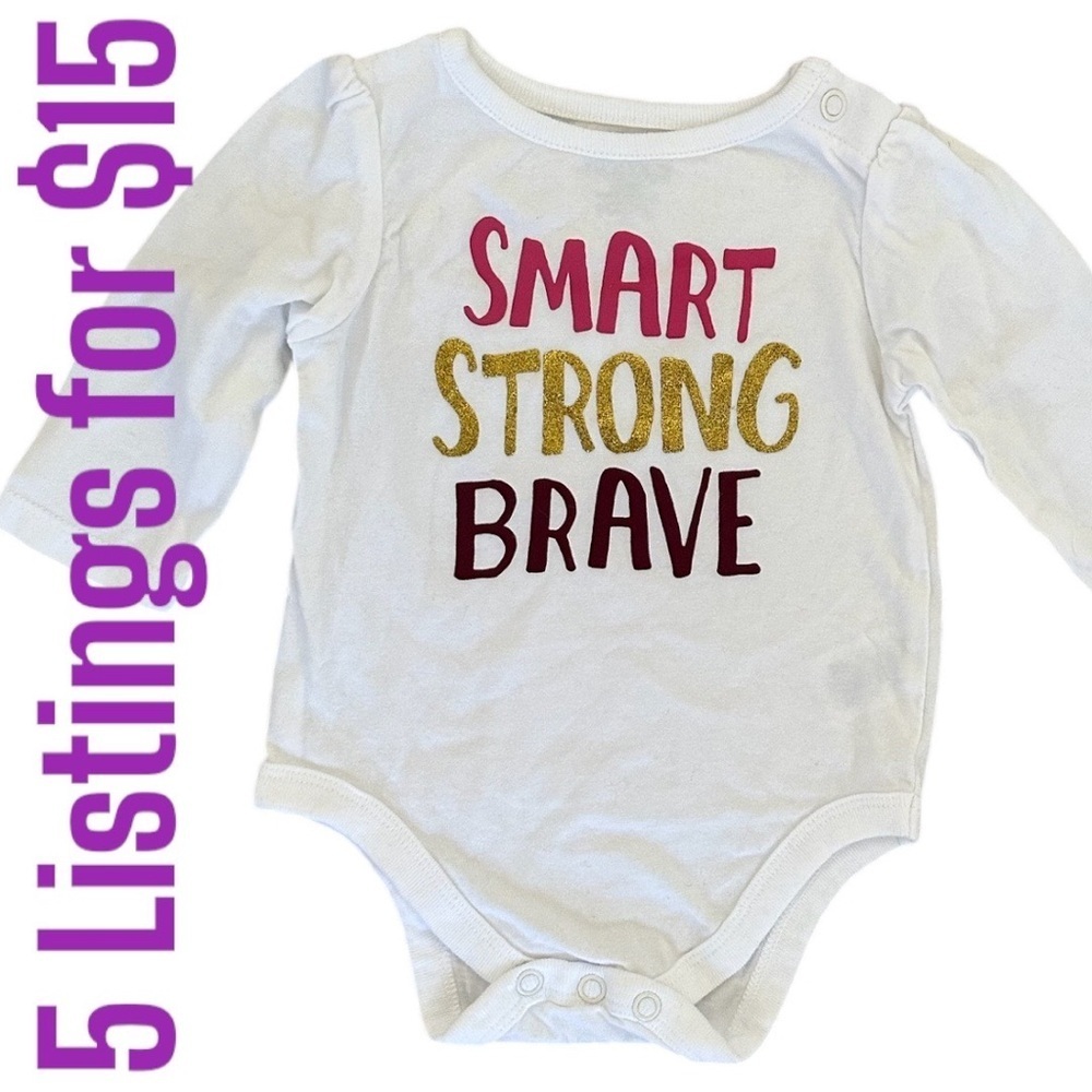 5/$15 NWOT Garanimals Smart Brave Strong baby girl onesie
Long sleeve bodysuit